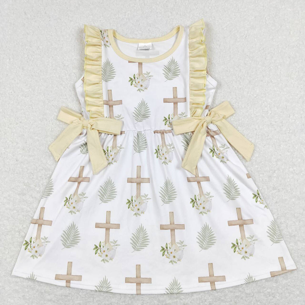 Baby Girl Short Sleeves Cross Easter Flower Bows Sibling Romper Dress Clothes RTS