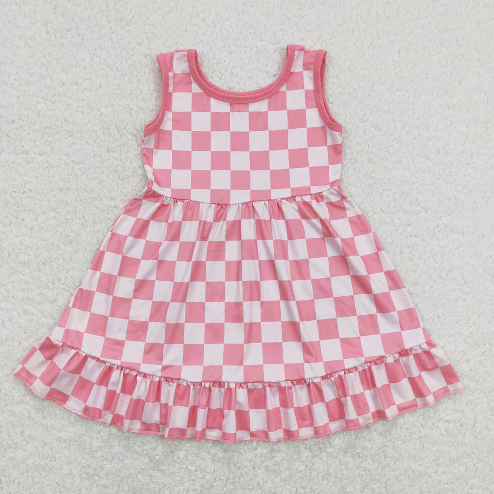 Baby Girl Sleeveless Checked Ruffle Sibling Knee Length Dress RTS