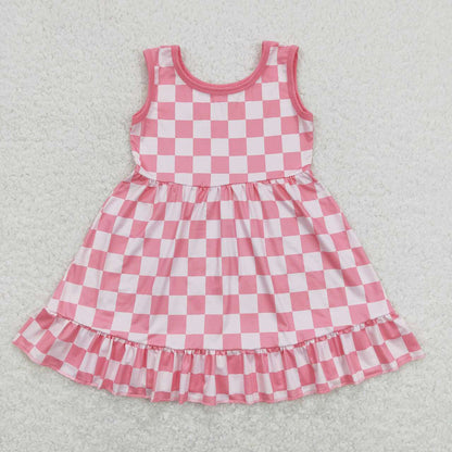 Baby Girl Sleeveless Checked Ruffle Sibling Knee Length Dress RTS