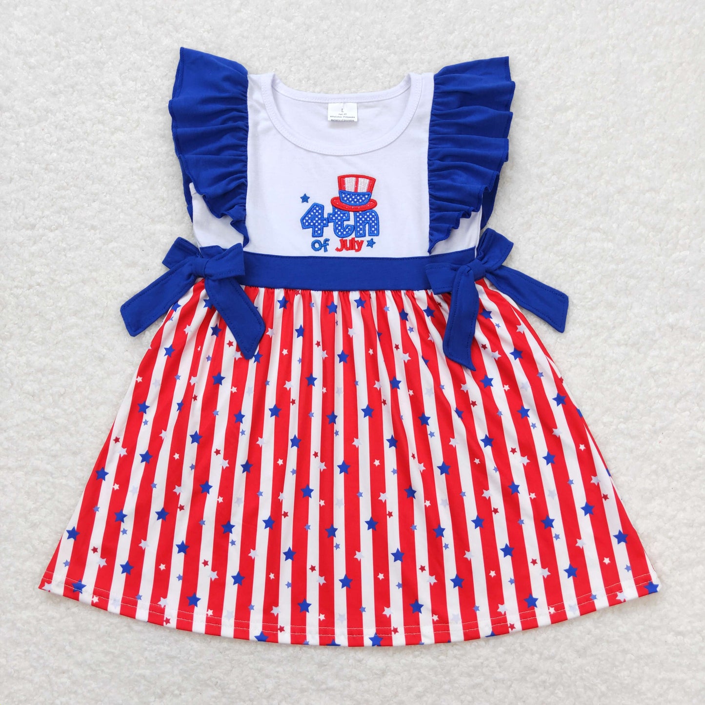 Baby Girl Embroidery July 4th Stars Stripes Bows Sibling Romper Dress RTS