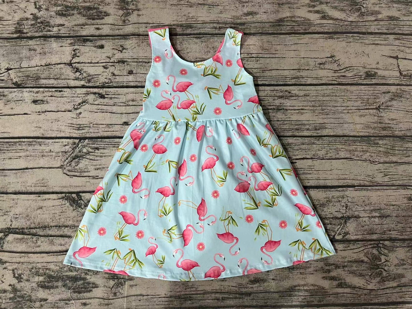 Baby Girls Flamgo  Sleeveless Bows Summer Knee Length Dresses