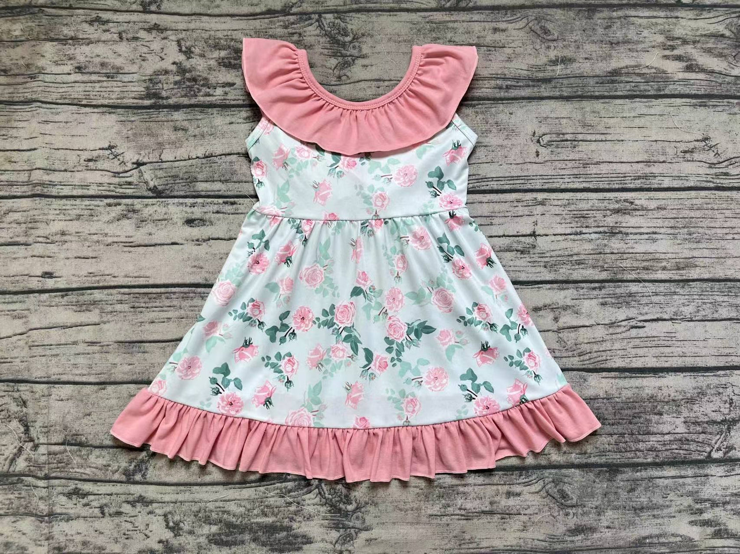 Pre-order Baby Girl Flower Pink Bow Ruffle Dress