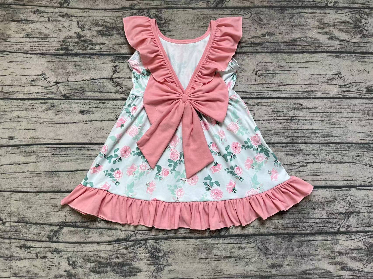 Pre-order Baby Girl Flower Pink Bow Ruffle Dress