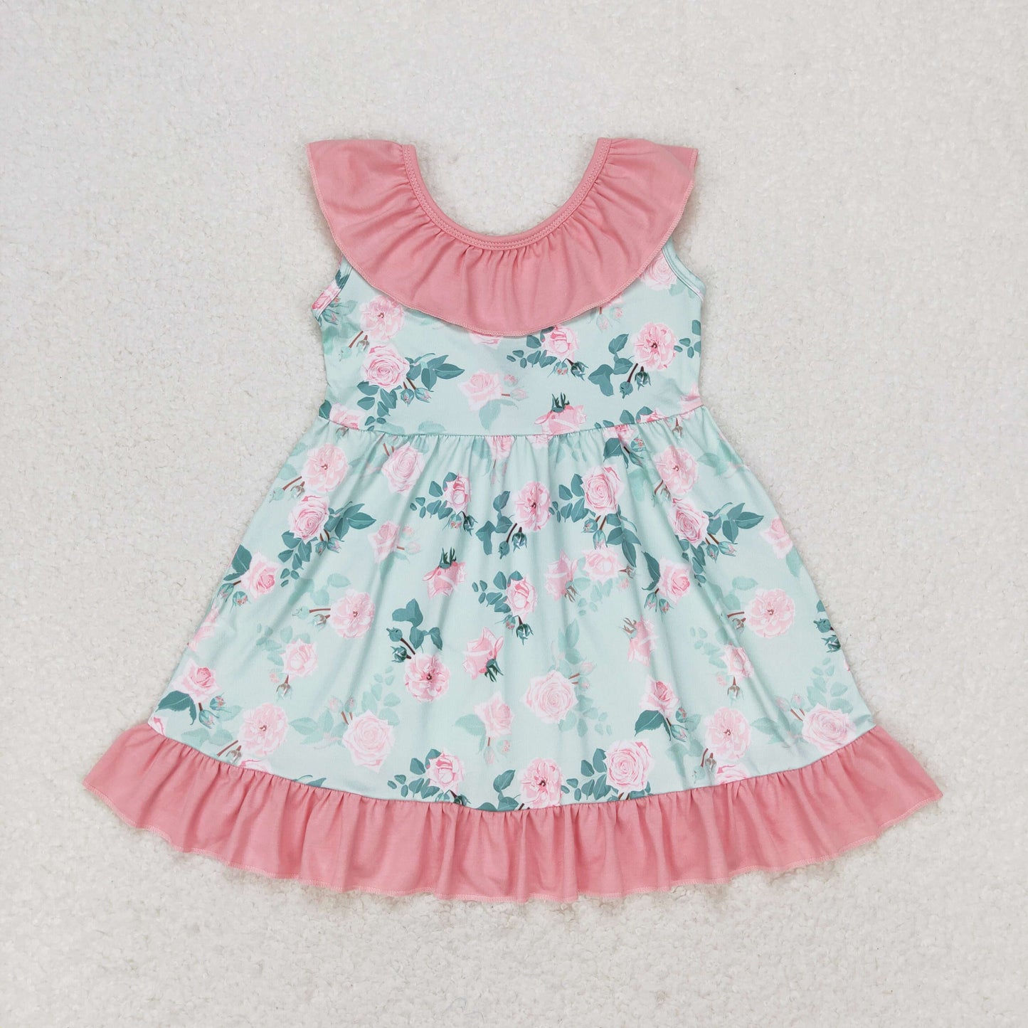 Sibling Baby Girls Kids Flowers Ruffle Bows Knee Length Dresses RTS