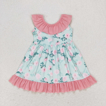 Sibling Baby Girls Kids Flowers Ruffle Bows Knee Length Dresses RTS