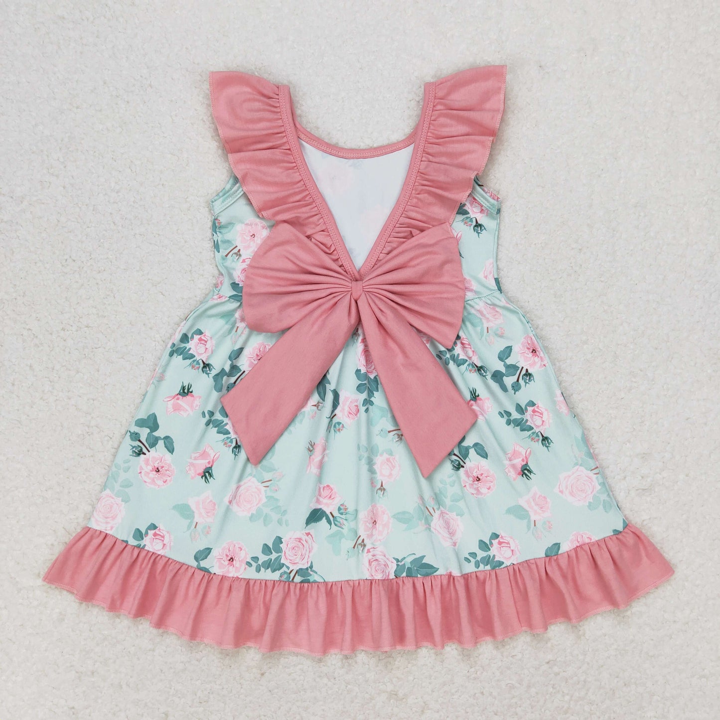 Sibling Baby Girls Kids Flowers Ruffle Bows Knee Length Dresses RTS