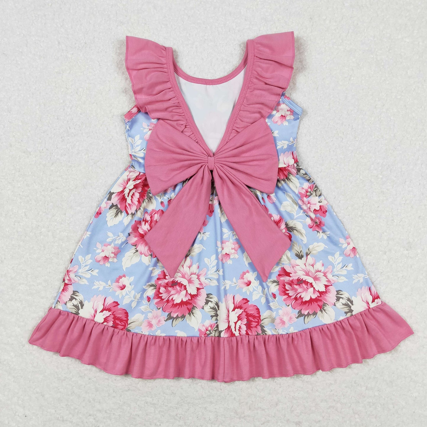 Sibling Baby Girls Kids Flowers Ruffle Bows Knee Length Dresses RTS
