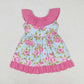 Sibling Baby Girls Kids Flowers Ruffle Bows Knee Length Dresses RTS