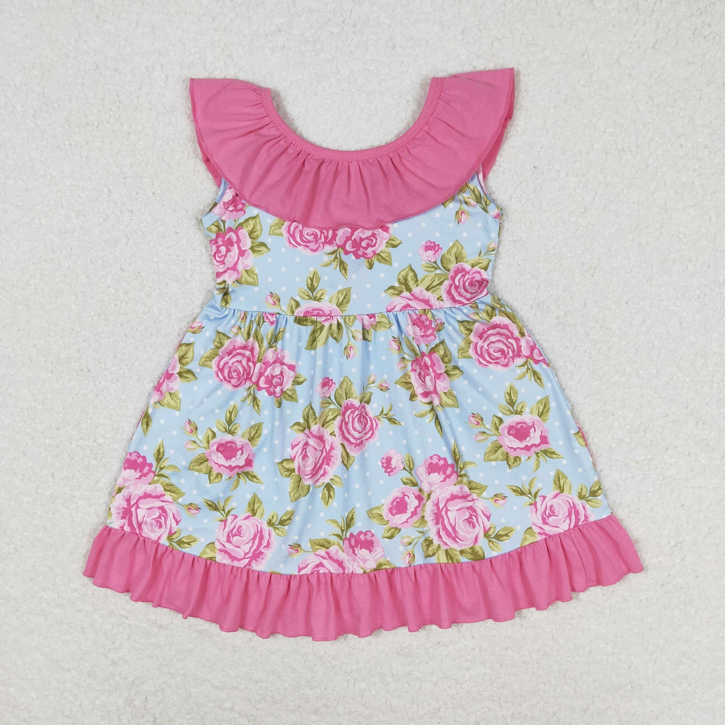 Sibling Baby Girls Kids Flowers Ruffle Bows Knee Length Dresses RTS