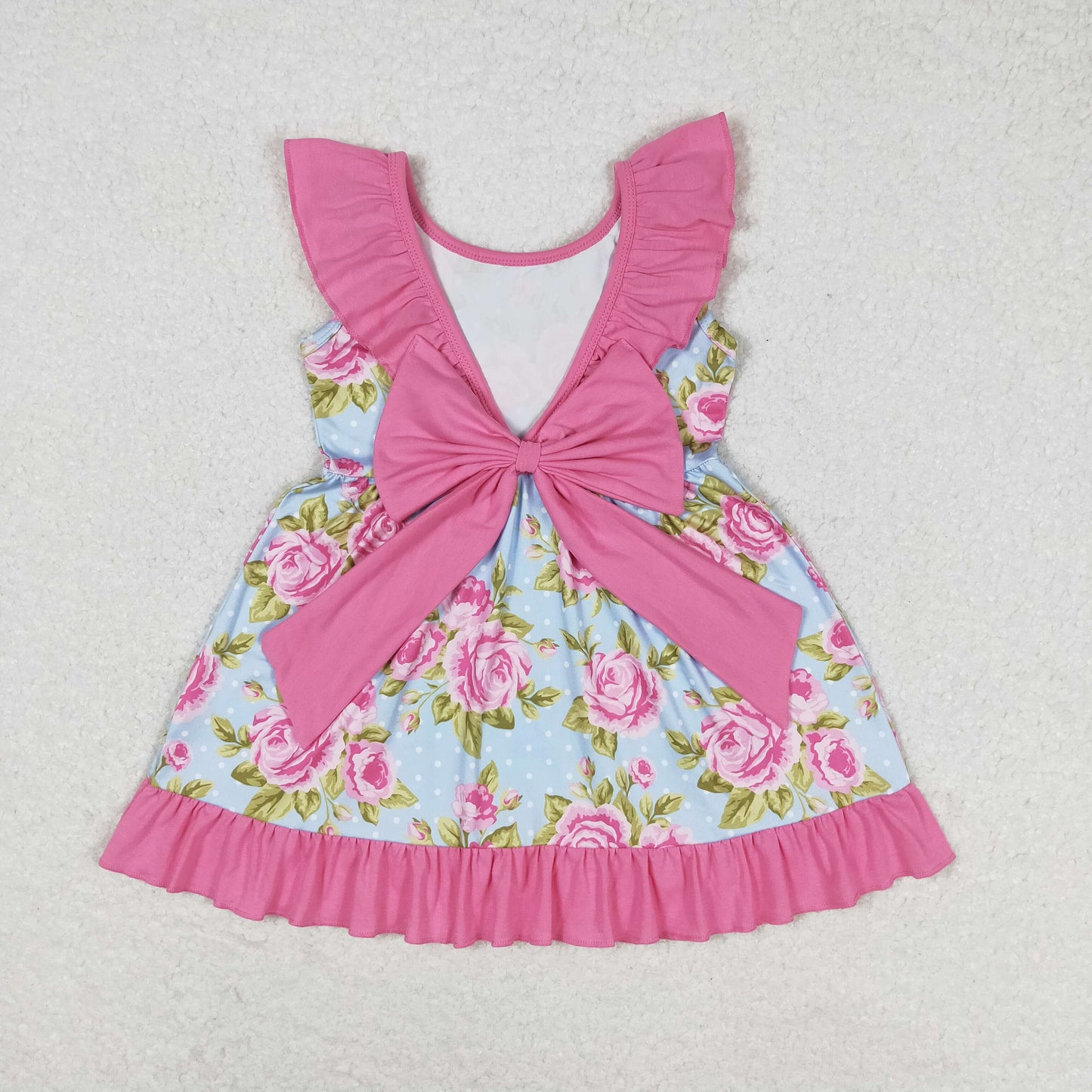 Sibling Baby Girls Kids Flowers Ruffle Bows Knee Length Dresses RTS