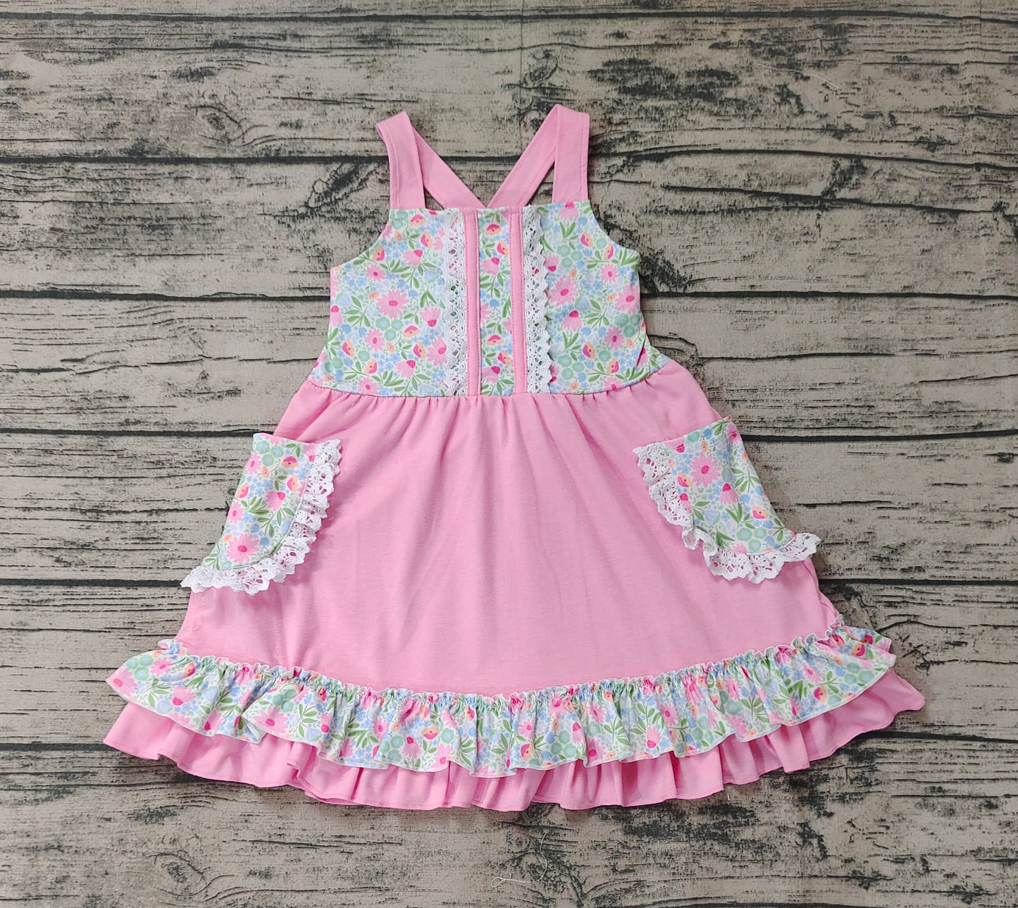 Pre-order Baby Girl Sleeveless Floral Pocket Summer Pink Ruffle Dress