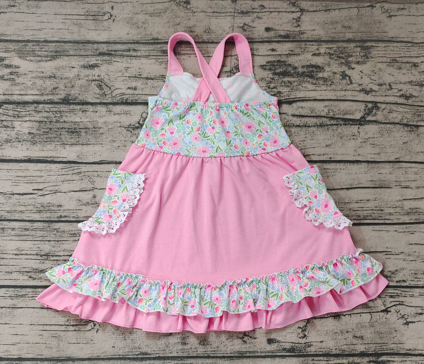 Pre-order Baby Girl Sleeveless Floral Pocket Summer Pink Ruffle Dress