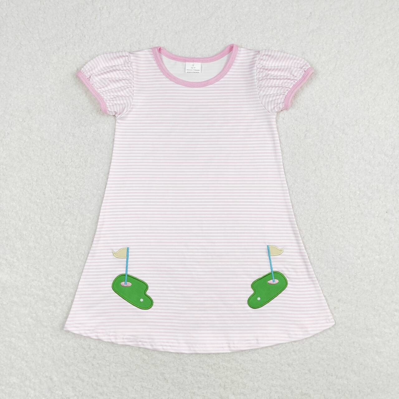 Baby Boy Girl Short Sleeves Embroidery Golf Stripes Sibling Romper Dress Set Clothes RTS