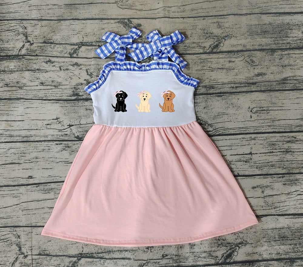 No moq Pre-order Baby Girl Sleeveless Dogs Pink Dress