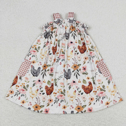 Baby Girl Straps Farm Chicken Flower Sibling Romper Dress RTS