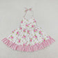 Sibling Baby Girls Kids Flowers Ruffle Knee Length Dresses Pink Clothes RTS