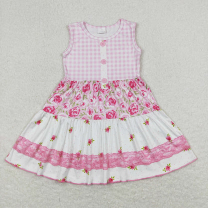 Sibling Baby Girls Kids Flowers Ruffle Knee Length Dresses Pink Clothes RTS