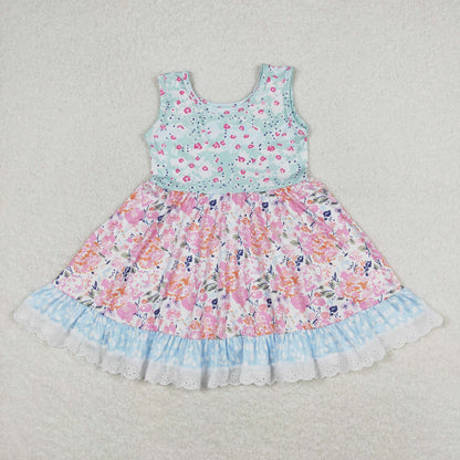 Sibling Baby Girls Toddler Sleeveless Flower Knee Length Dresses RTS