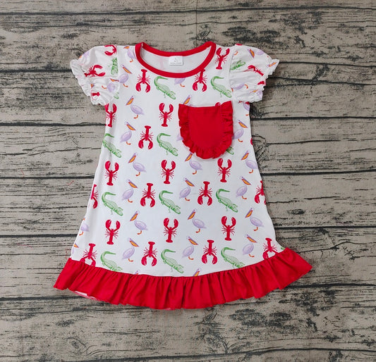 Pre-order Baby Girl Short Sleeves Crawfish Pocket Summer Dress