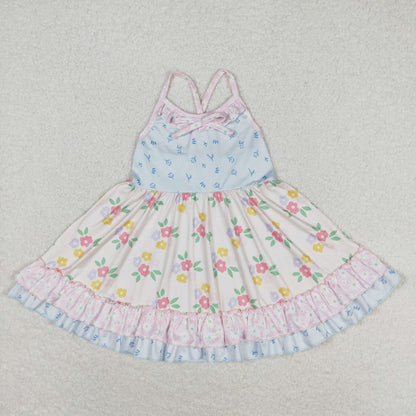 Sibling Baby Girls Strap Kids Flowers Ruffle Knee Length Dresses RTS