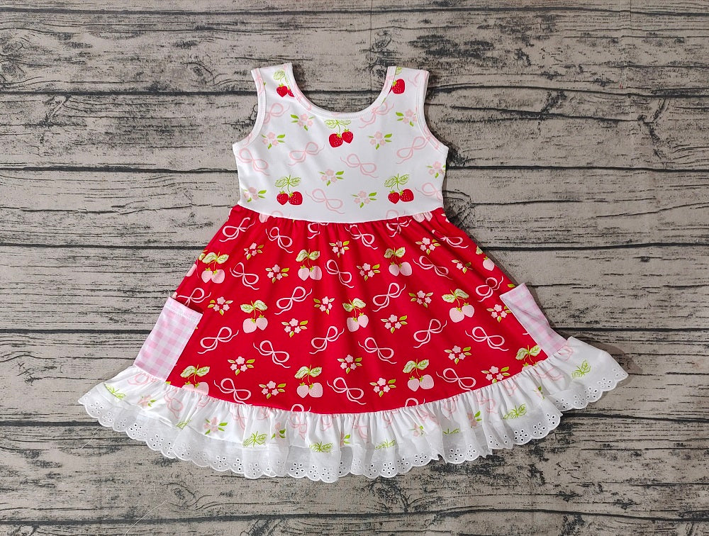 Pre-order Baby Girl Sleeveless Strawbeyy Pocket Summer Dress