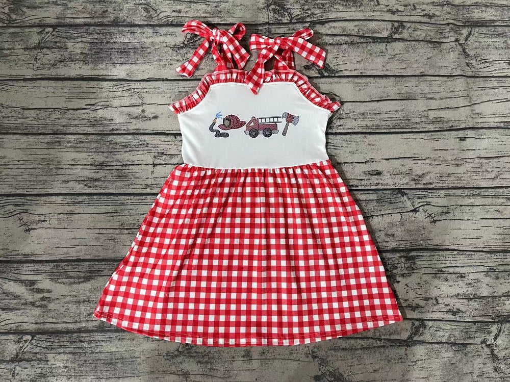 Pre-order Baby Girl Sleeveless Fire Truck Red Plaid Summer Dress