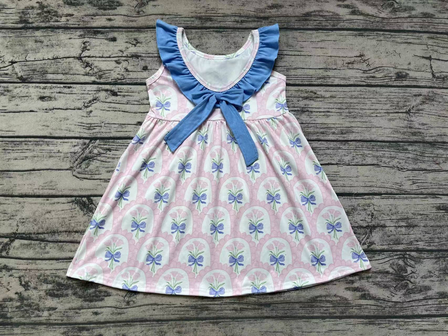 Pre-order Baby Girl Sleeveless Flower Blue Ruffle Dress