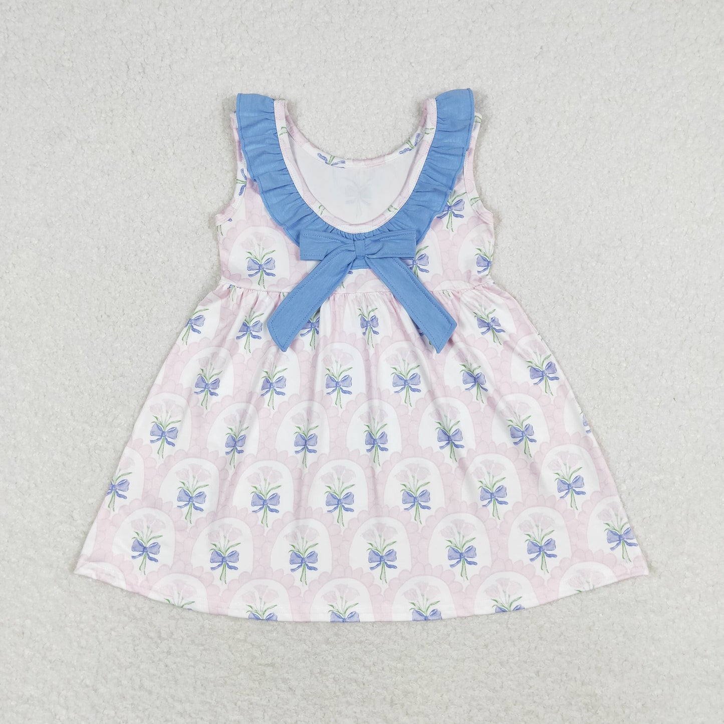 Sibling Baby Girls Kids Sleeveless Flowers Bows Ruffle Knee Length Dresses RTS