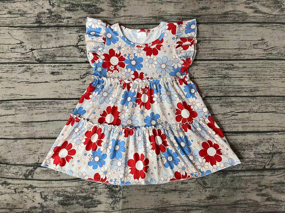 Pre-order Baby Girl Short Sleeves Floral Summer July 4th Dress