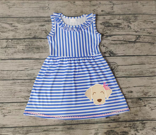 Pre-order Baby Girl Sleeveless Dog Stripes Summer Dress