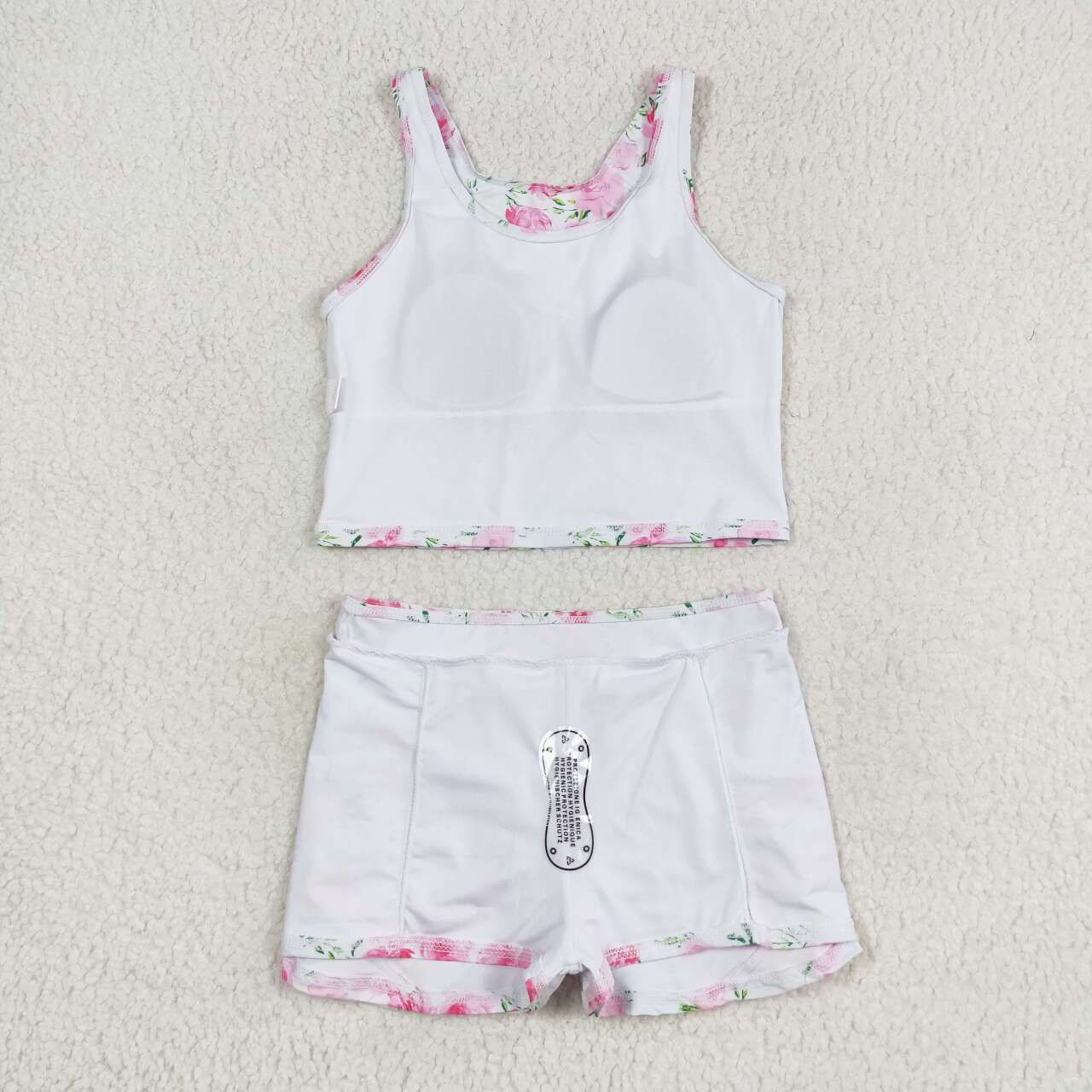 Baby Girl Sleeveless Pink Floral Skirt Shorts Set Swimsuit