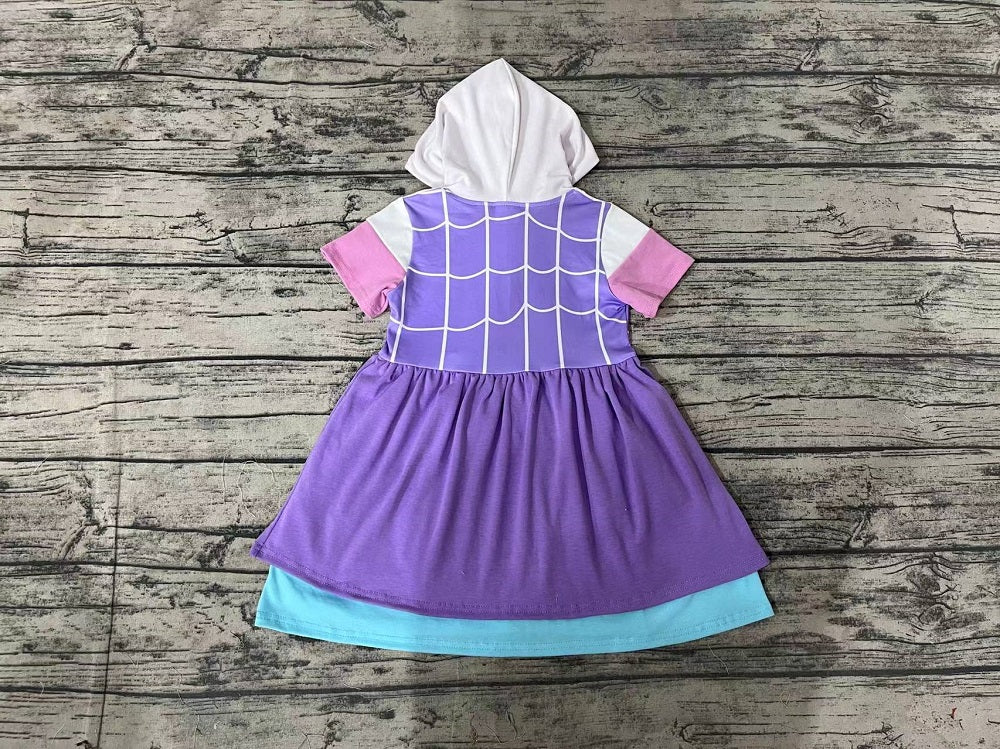 Pre-order Baby Girl Short Sleeves Hoodie Princess Purple Summer Dress