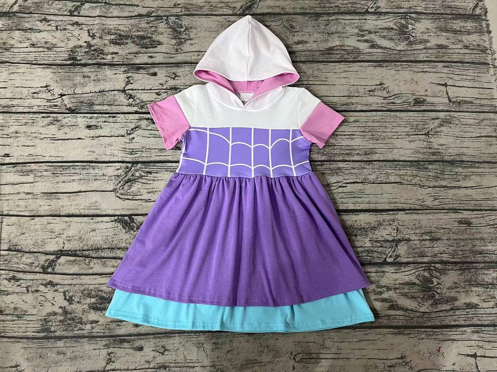 Pre-order Baby Girl Short Sleeves Hoodie Princess Purple Summer Dress