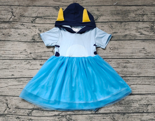 Pre-order Baby Girl Short Sleeves Dog Summer Blue Tulle Dress