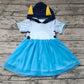 Baby Girl Short Sleeves Blue Dog Hoodie Tulle Dress