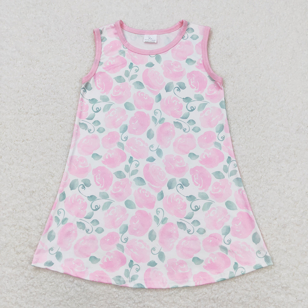Baby Girl Sleeveless Pink Flower Sibling Dress Clothes Outfit RTS
