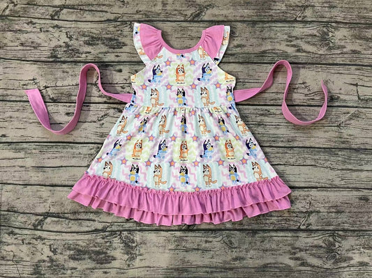 Pre-order Baby Girl Dogs Stars Pink Ruffle Dress