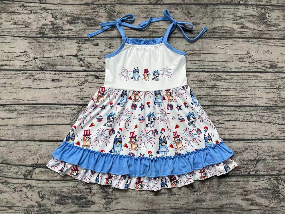 Pre-order Baby Girl Sleeveless Dogs July 4th Blue Dress