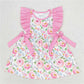 Baby Girl Short Sleeves Flower Pink Bows Sibling Dress Romper Set Clothes RTS
