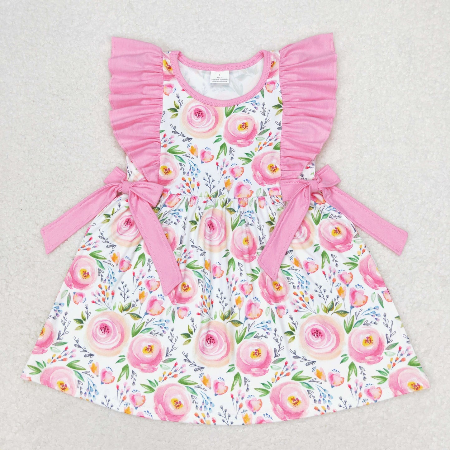 Sibling Baby Girls Kids Flowers Bows Ruffle Knee Length Dresses RTS
