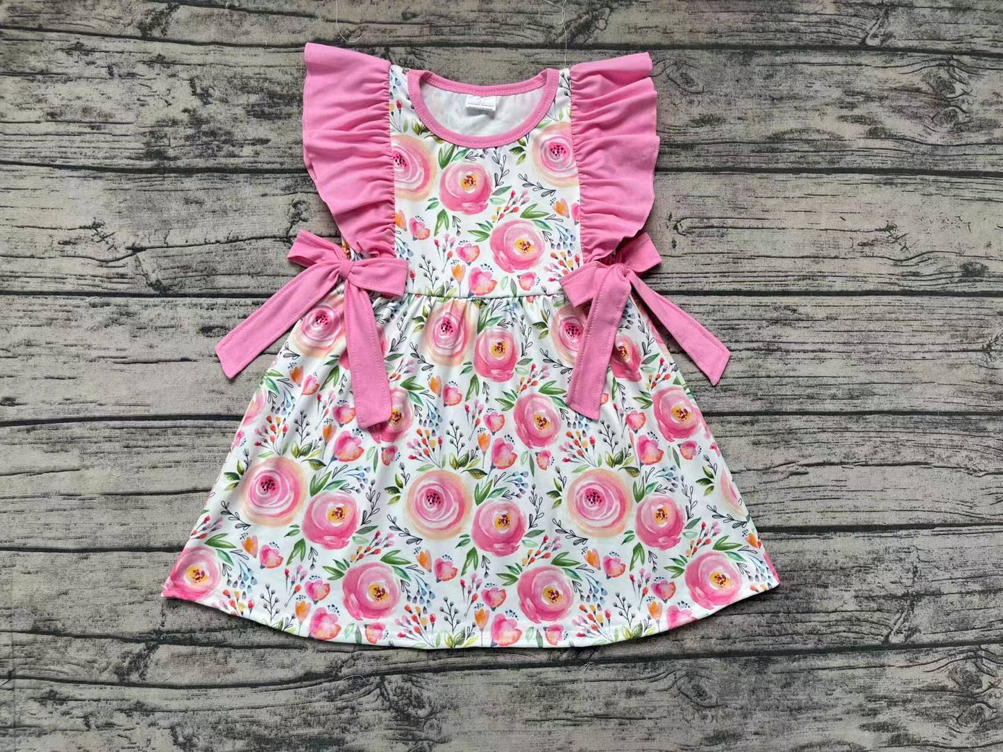 Baby Girl Short Sleeves Pink Short Sleeves Flower Dress