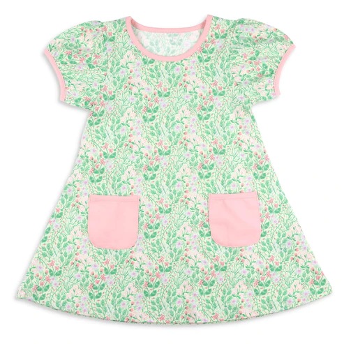 Moq 3 Pre-order Baby Girl Short Sleeves Floral Pink Pocket Summer Dress