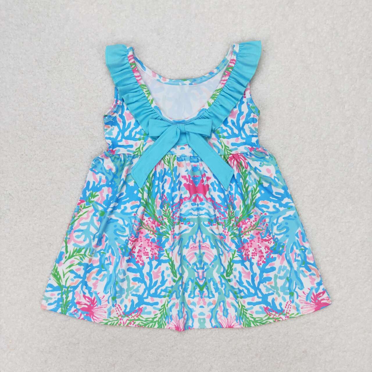 Sibling Baby Girls Kids Sleeveless Flowers Bows Ruffle Knee Length Dresses RTS