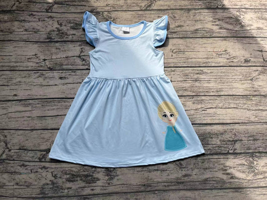 No moq Pre-order Baby Girl Short Sleeves Princess Summer Blue Dress