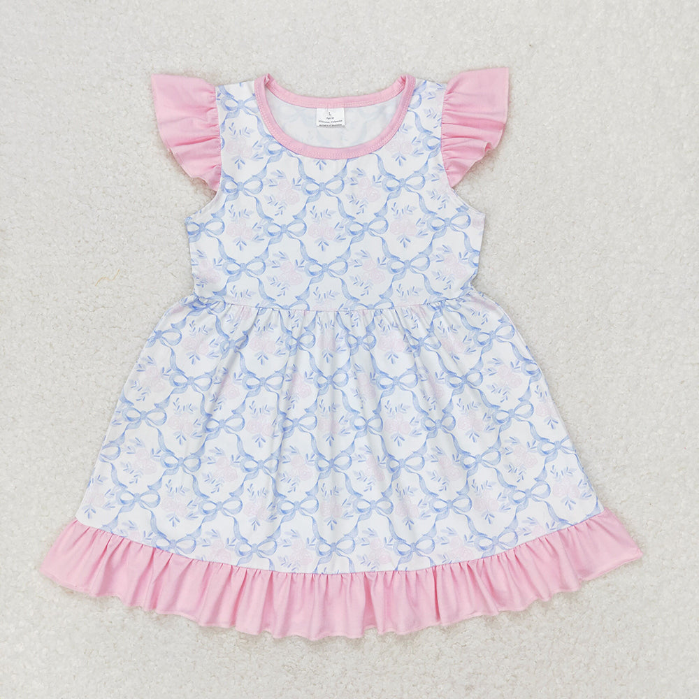 Baby Girl Kids Toddler Blue Bows Flower Sibling Dress Romper Set RTS