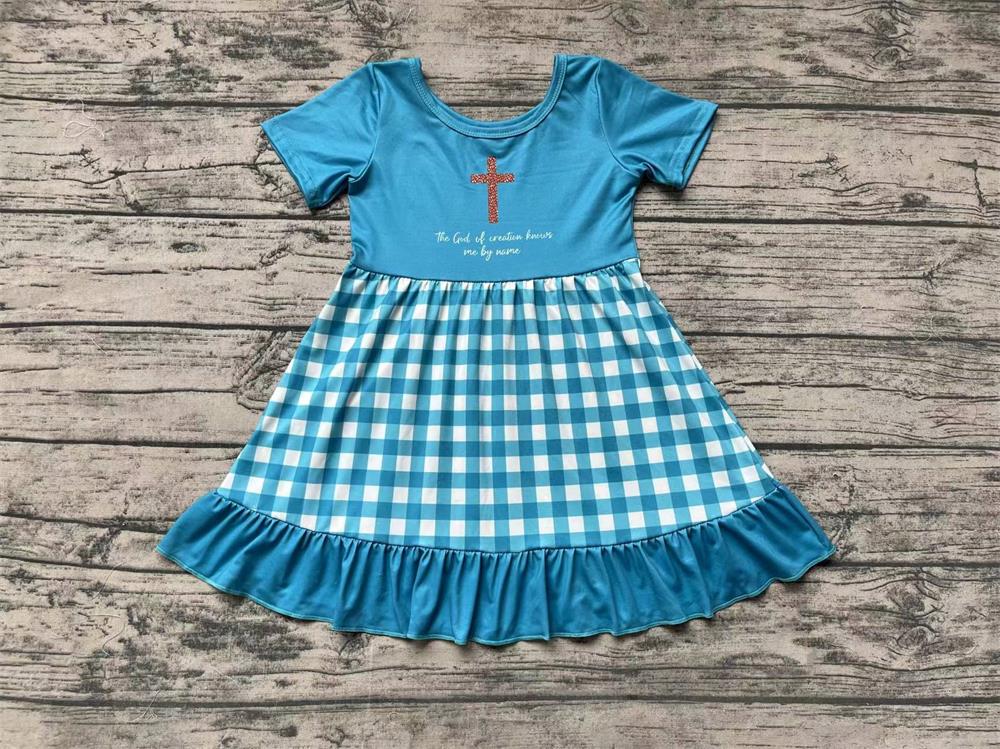 Pre-order Baby Girl Short Sleeves Cross Plaid Green Dress