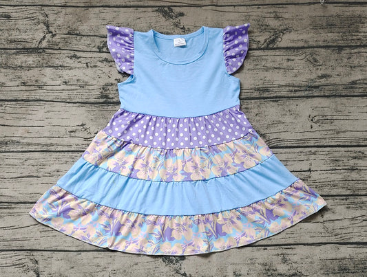 Pre-order Baby Girl Short Sleeves Flower Summer Blue Purple Dress