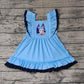 Baby Girl Short Sleeves Dogs Blue Dress