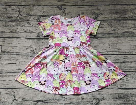 Pre-order Baby Girl Short Sleeves Animals Cartoon Dress