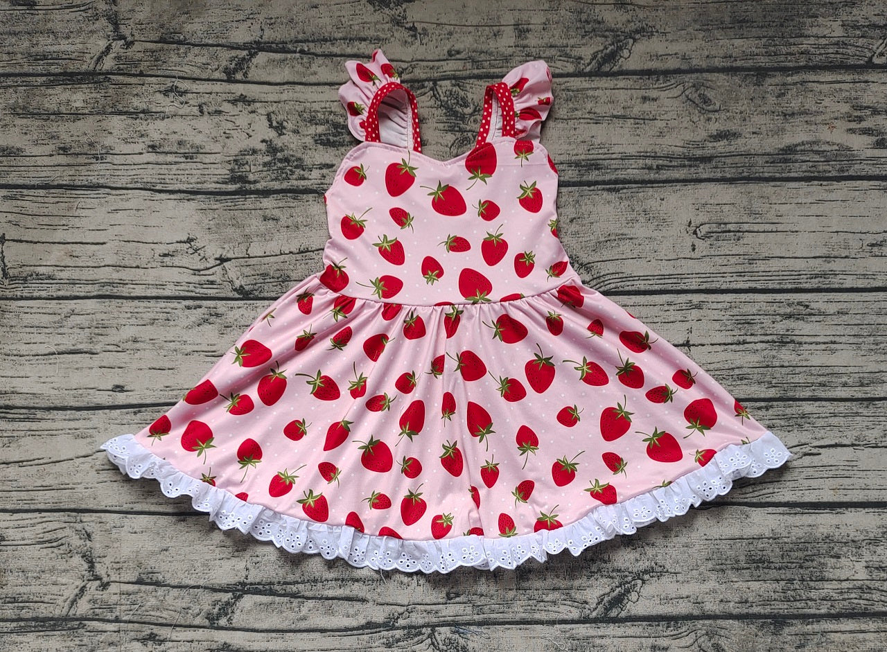 Pre-order Baby Girl Summer Strawberry Lace Ruffle Dress